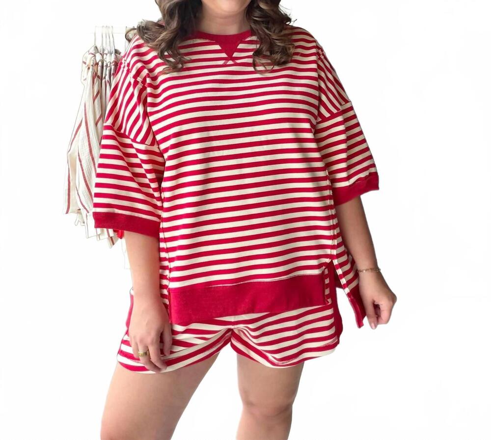NEW VERY J women's oversized lounge set in red stripe